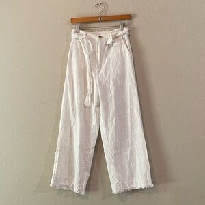 Urban Outfitters White Linen Wide-Leg Pants with Matching Belt